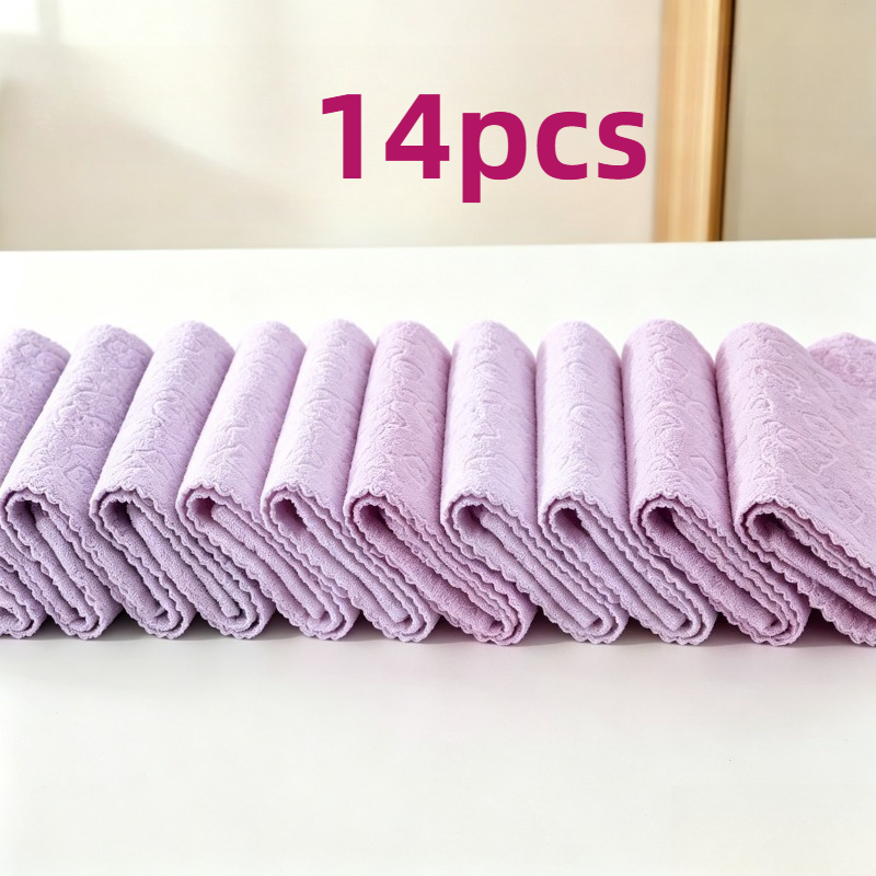 TEMU Lot de 14 Gants de Toilette Mignons Imprimés Violets - Serviettes de Nettoyage Réutilisables à Séchage Rapide de Style Vintage, Adaptées pour de