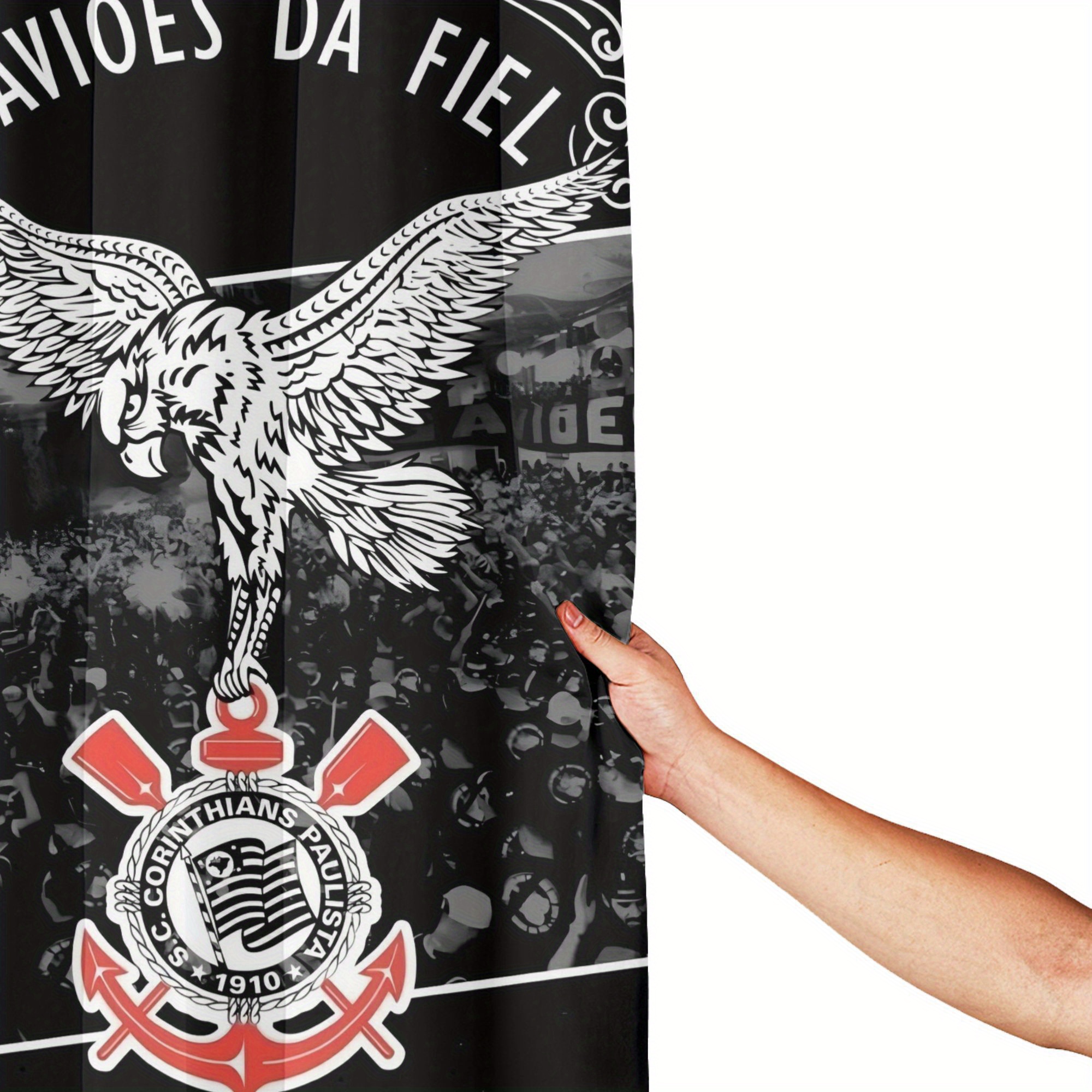 1pc         banner shower curtain vintage   with hooks quick dry bathroom window curtain for fans machine washable bath d cor black white red color scheme bathroom accessories dynamic illustration durable polyester   accessories sturdy construction team supporters