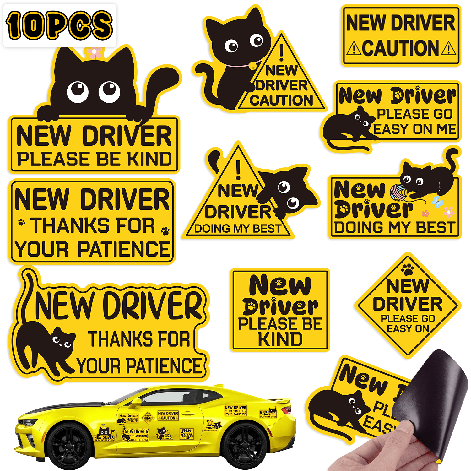 TEMU 10pcs Driver Fun Car Decals - New Student Driver Magnetic Stickers - Car Bumper Magnetic Stickers, Fuuny Logo For Truck Decoration - Home Goods,