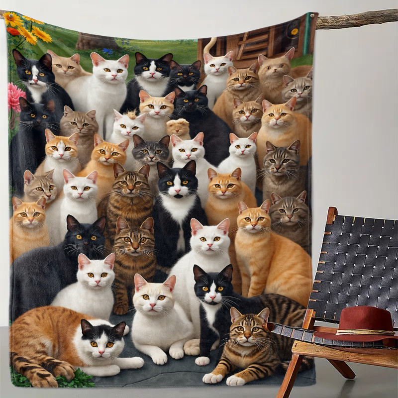 1pc Cat Group Soft Blanket, Suitable For Cat Lover Gift
