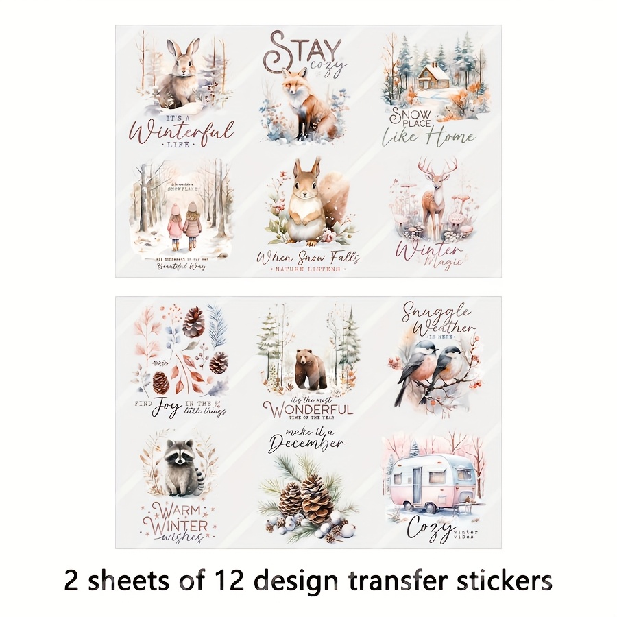 TEMU 12pcs Autumn/ Animal Christmas Uv Dtf Transfer, Suitable For Mugs, Coffee Cups, Glassware, Vases, Laptops, Phone Cases, Greeting Cards,