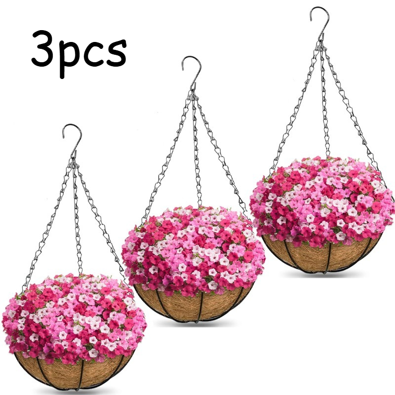 3pcs 12-inch Metal Round Hanging Planter Basket, Elegant Wall-mounted Flower Pot, Hanging Planters For Indoor And Outdoor Use, Ideal For Flowers And Vegetables, Black