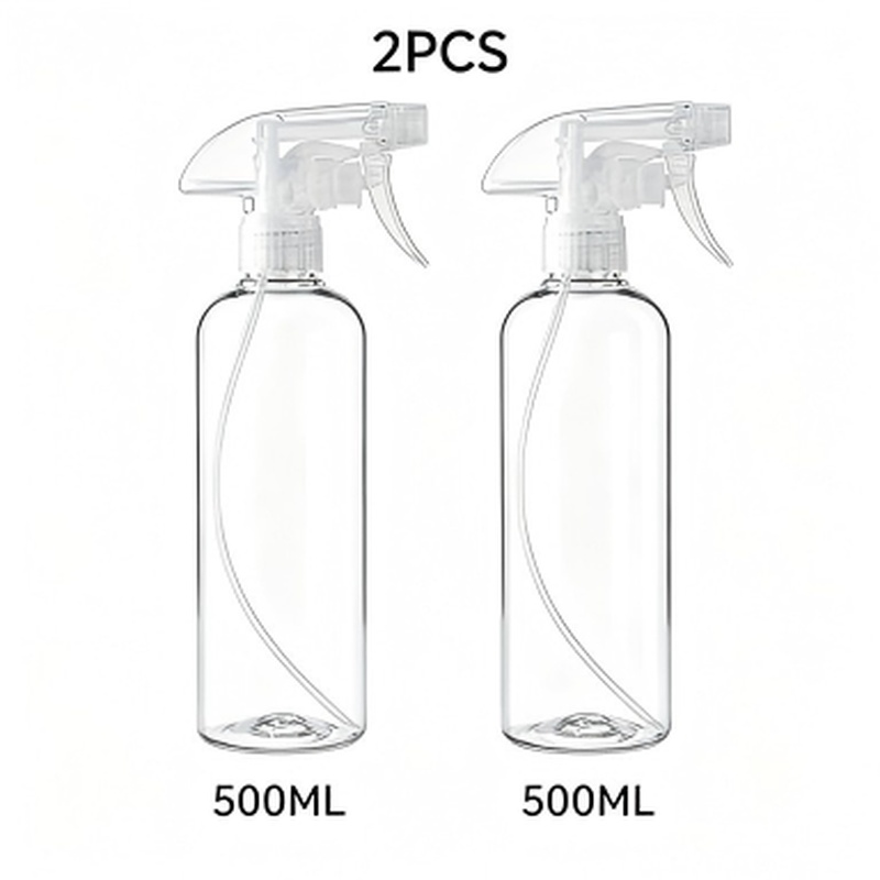 TEMU 2 Transparent Spray Bottles, 500ml Each, Refillable, Adjustable For Fine And Coarse Mist Spraying. Suitable For Bathroom, Home, And Garden