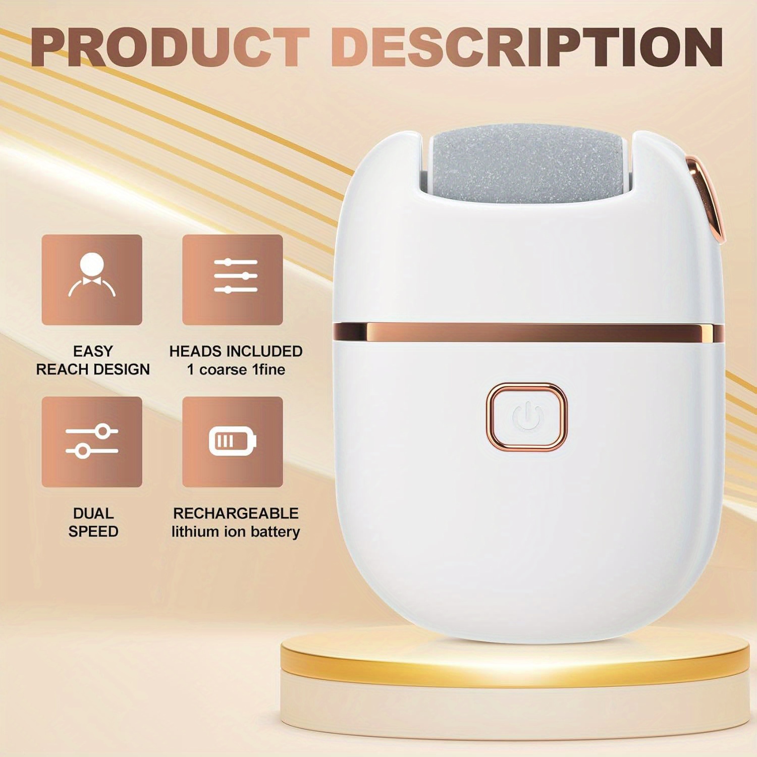 2025 New Foot Grinding, USB Rechargeable Metal Foot Grinding (Three Grinding Heads), Portable and Easy to Use, Light Beige Care, Suitable Cracked and Dry Light Beige, Fashion Pedicure Tools