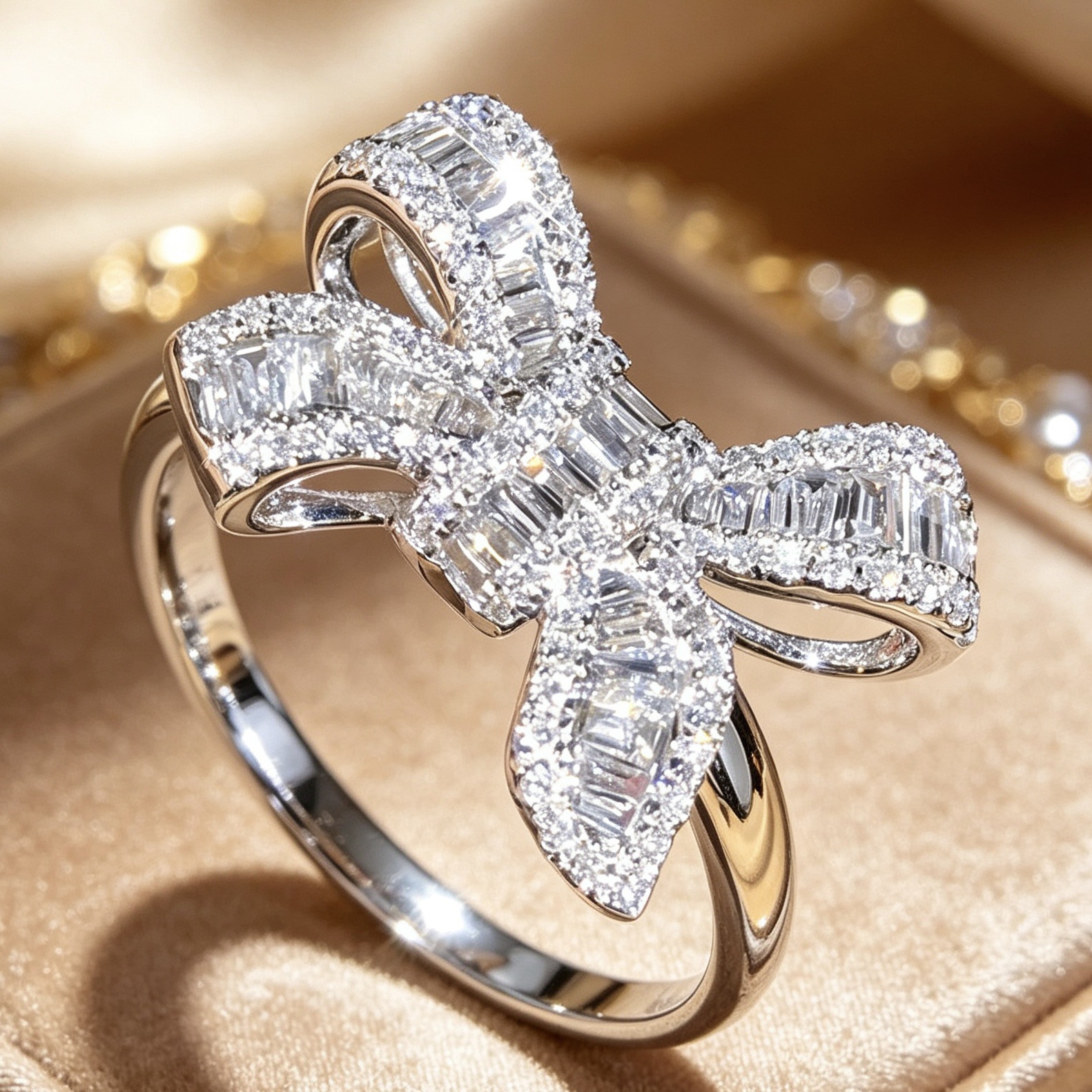 TEMU Bague de fiançailles pour femme, 1 pièce, motif nœud , pour vacances, décontractée, fête, , , cadeau d'anniversaire et de Saint-Valentin - boîte