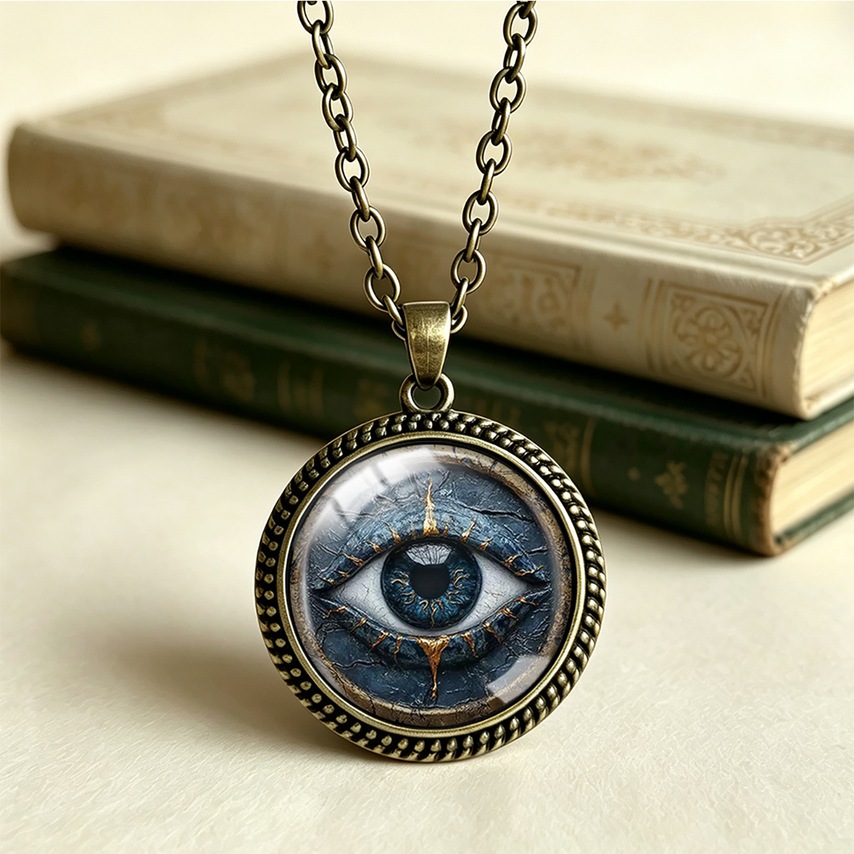 TEMU Collana con ciondolo 1 pz con stampa occhio che vede tutto vintage, ciondolo a ciondolo stile dark, con ciondolo in vetro con bordo in pizzo da