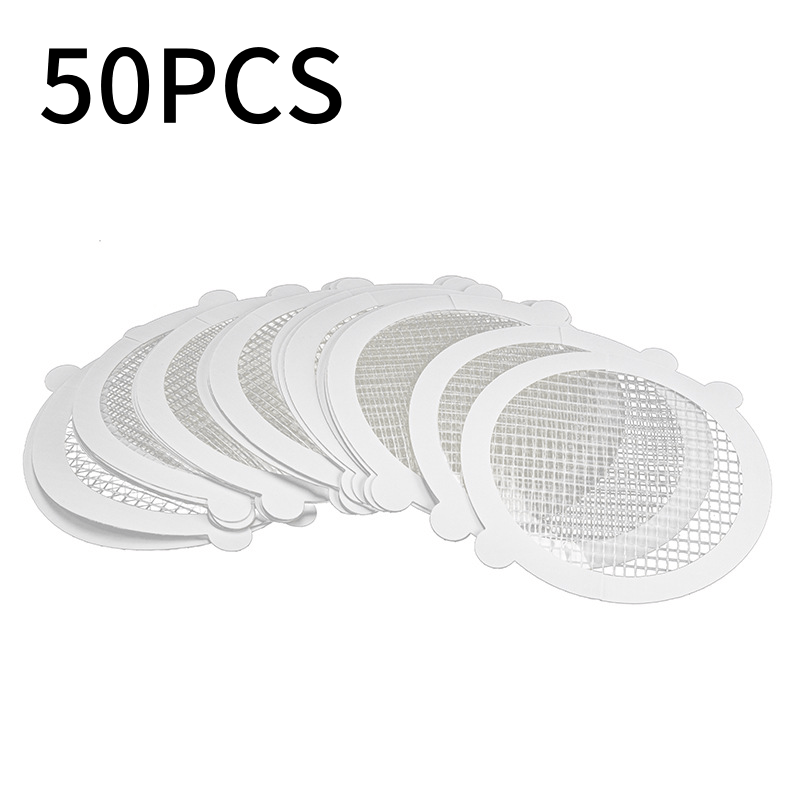 Image of 50pcs Shower Drain Hair Catcher Set Stickers: Mesh Filter Stickers, Hair Catcher, Anti Clogging Drain Pipe Eye Stickers, Household Kitchen, Bathroom Drain Anti Clogging Tools, Kitchen Tools