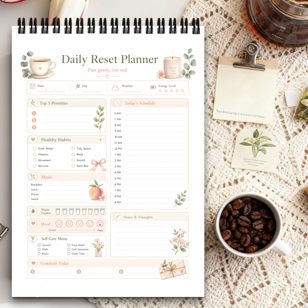 TEMU Record Book, 1-pack Floral Teacup Leaf Pattern Planner, Spiral-bound Daily Organizer, Work Task List Planner, To-do Management Diary. A5 Size,