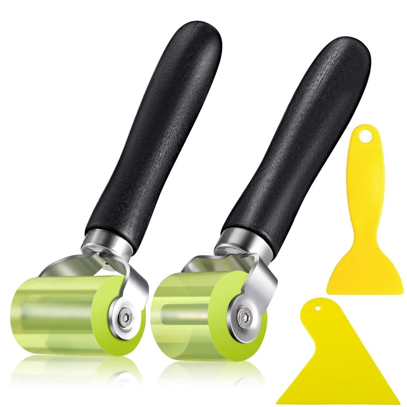 TEMU 2pcs Pressure Rollers, 30 And 50mm Rubber Roller With 2 Foil , Silicone Hand Pressure Roller, Part Pressure Roller Set For Edge Tape And For