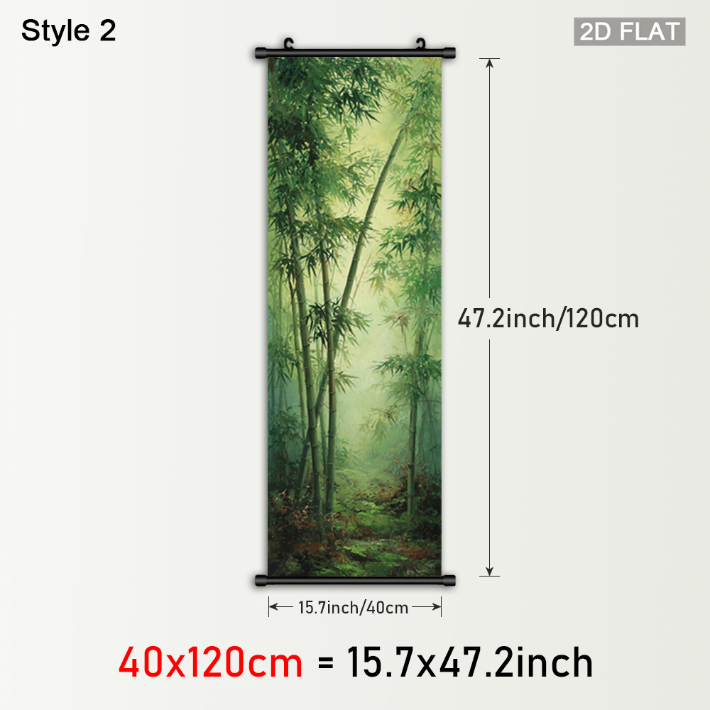 TEMU 2d Flat, 1pc Zen Forest Wall Art Poster - Vertical Framed Canvas Scroll Painting With Plastic Frame & Hanger, Asian Decor Suitable For Bedroom,,