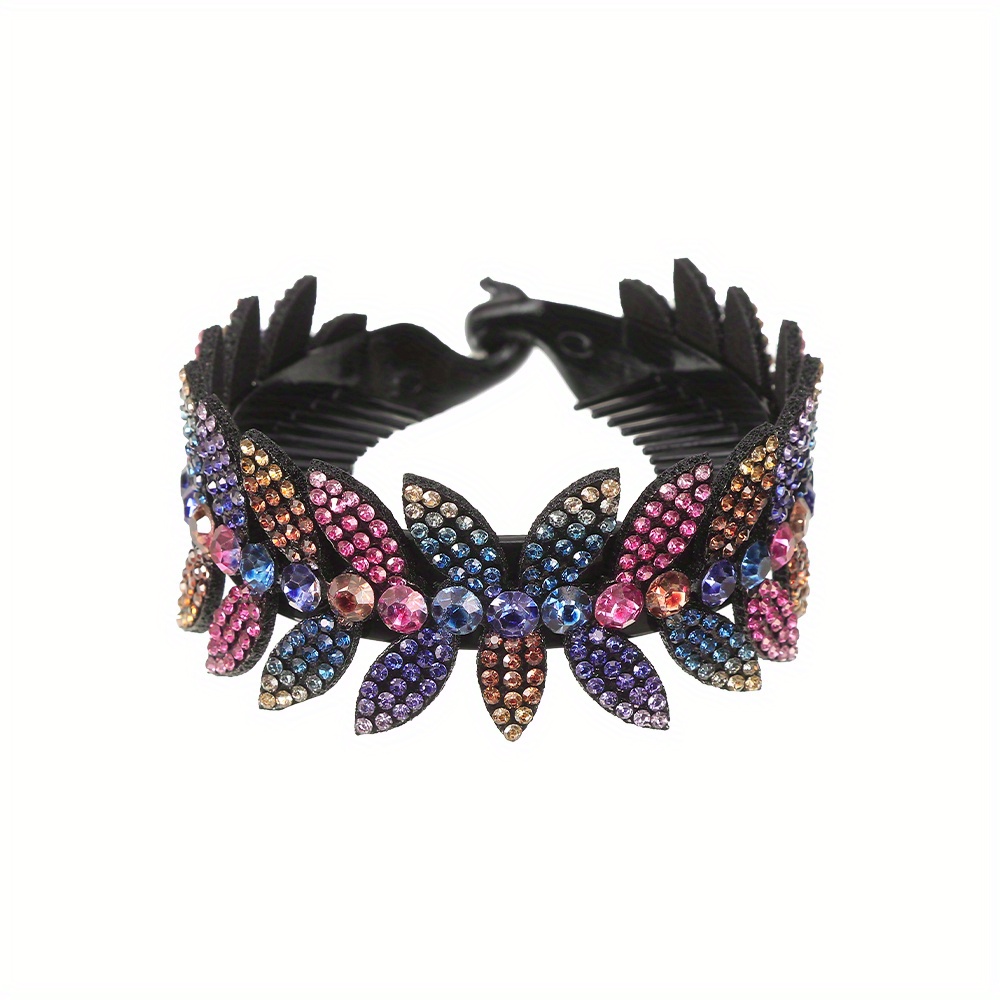 Large Rhinestone Leaf Hair Bun Clip for Elegant Styling
