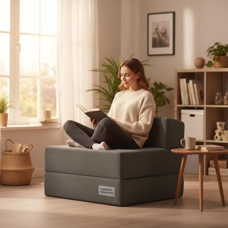 Image of Foldable Bed With Corduroy Upholstery - Light Gray Large Floor Sleeper Suitable For Guest Rooms, Apartments, Dorms, Space- Convertible Furniture, Assembly, Non-slip Washable, European Style