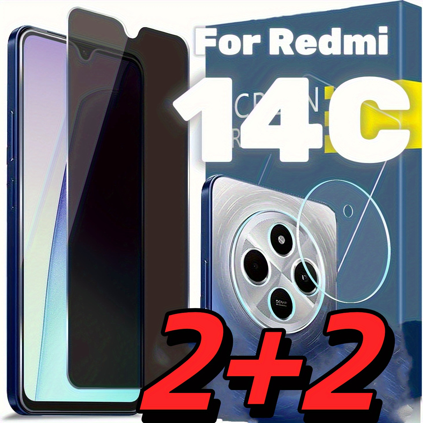 E-shop 2+2 Geeignet für Xiaomi Redmi 14C 4G/5G Privatscreen-Schutzfolie, Edelstahlglas Redmi 14C Privatscreen-Film-Set (2 Stücke) +