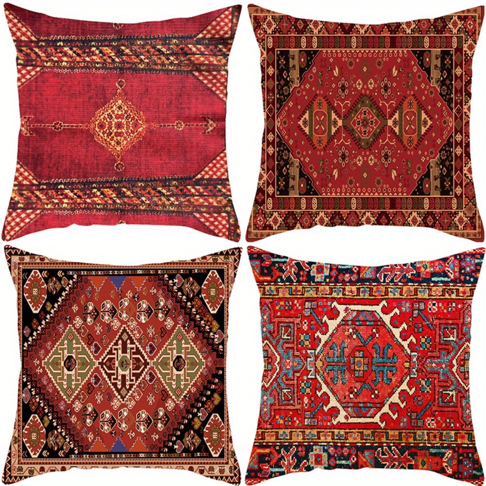 4pcs of     printed zipper pillowcase double sided polyester printed pattern zipper closed home decoration living room bedroom and sofa home decoration not included in the pillow Product details 1