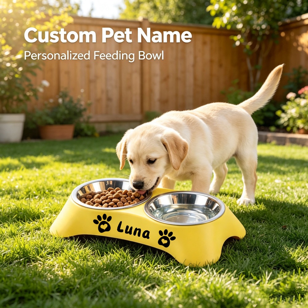 Customizable Stainless Steel Dog Bowl, Double Bowl Set