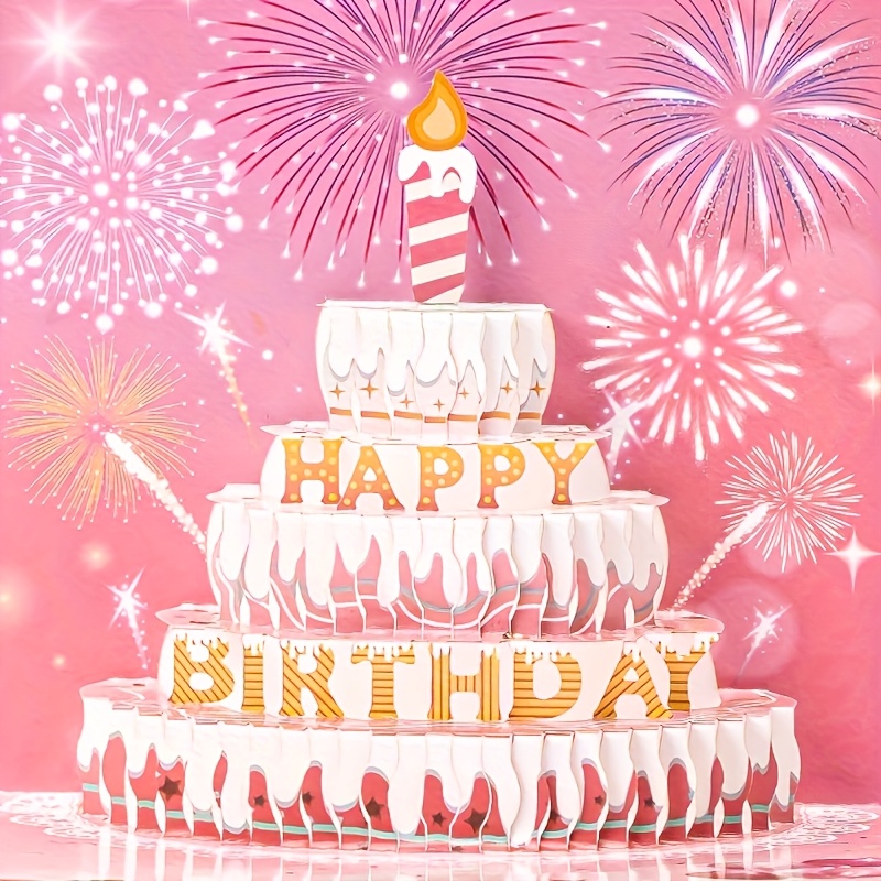 TEMU 3d Pop-up Birthday Card With Blue Cake, Candles & Fireworks - Suitable For Him/her, For All Ages, Paper Card For Birthday Decorations, For , For