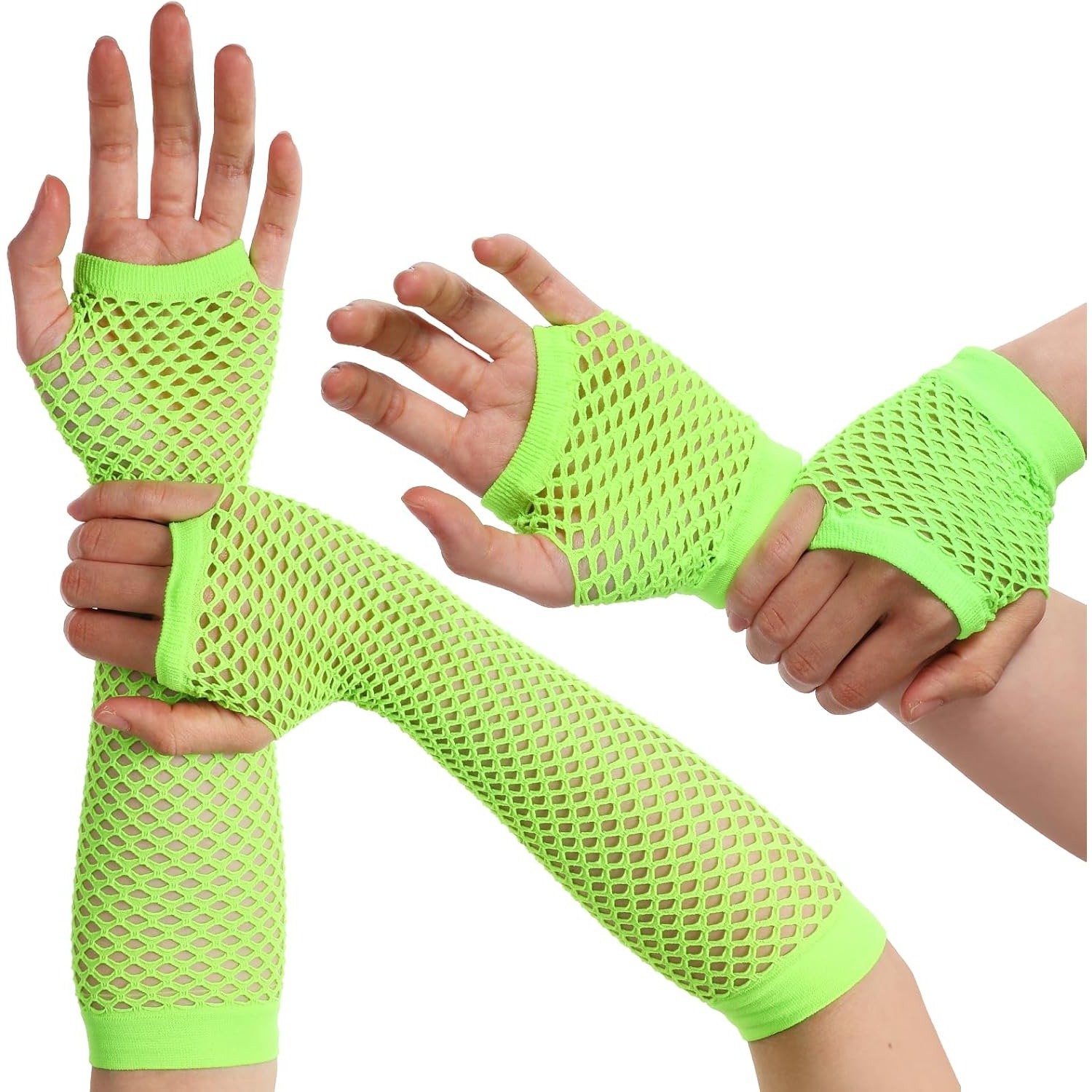 TEMU 4pcs Fishnet Gloves | 1 Pair Long + 1 Pair Short Fingerless Gloves For Women | 80s Retro Costume For Band Performances, Halloween, Party Bars,