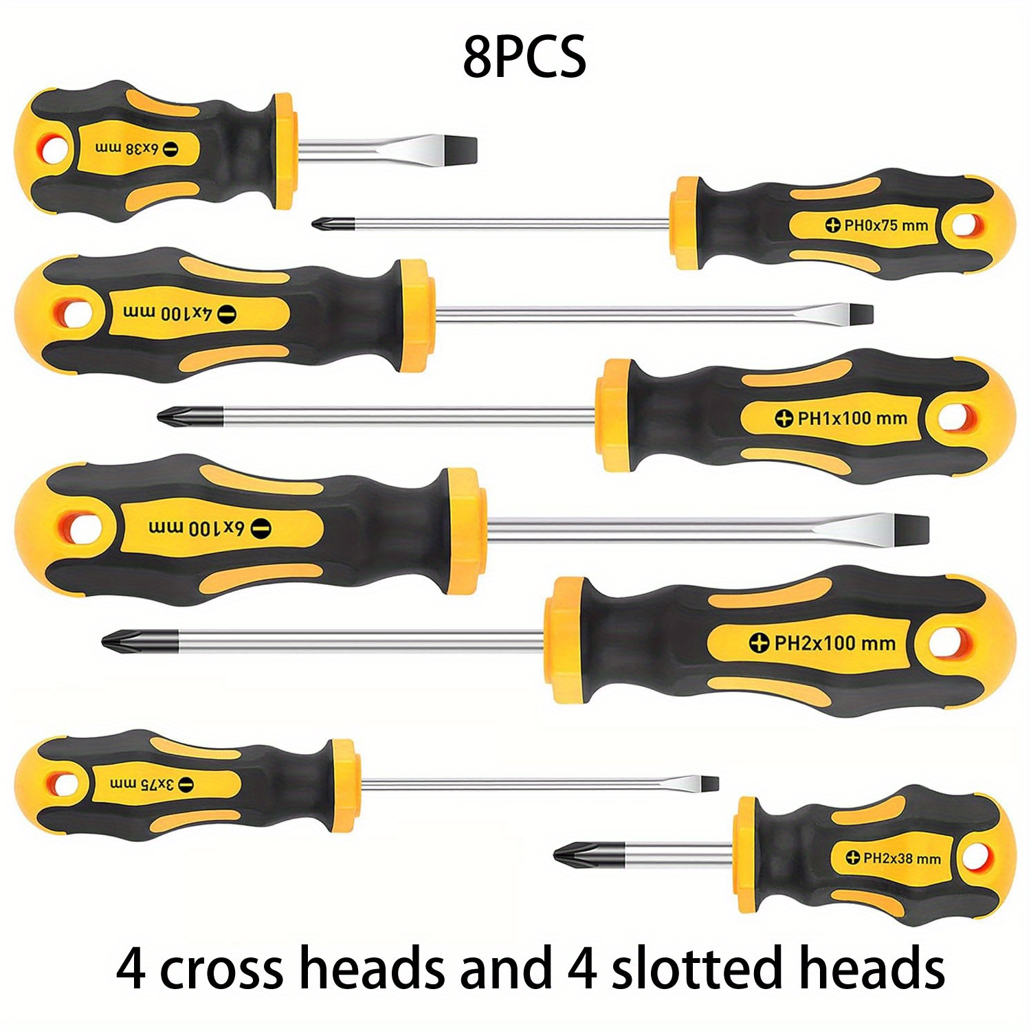 E-shop 8-teiliges magnetisches Schraubendreher-Set in 4 Größen (optional 3, 4, 5, 6 Zoll), 4 Kreuzschlitz und 4 Schlitzkopf, professionelles
