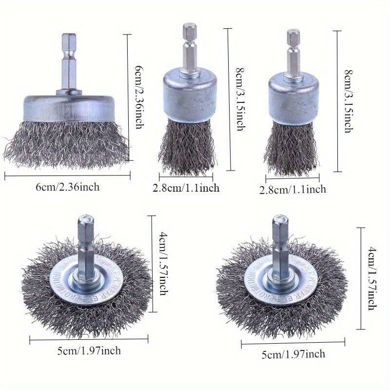 Image of Drill Steel Wire Brush Set 5pcs, 1/4 Inch (. 0.6 Cm) Hex Shank Abrasive Wire Wheel, Wire Cup Brush For Drill, Coarse Crimped Carbon Steel Wire Brush Set For Removing Paint And Rust