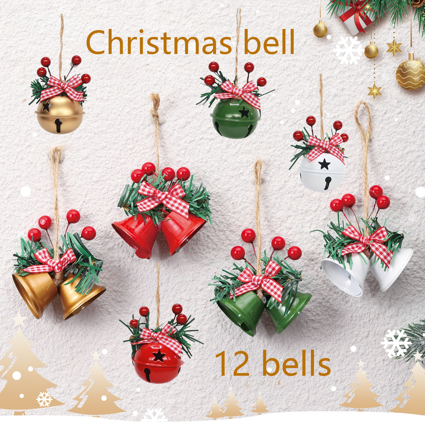 TEMU [bell Christmas] 12-pack Multi-functional Bell Ornaments Vintage Style Christmas Tree Decorations Party Gift Hanging Set Theme Decorations