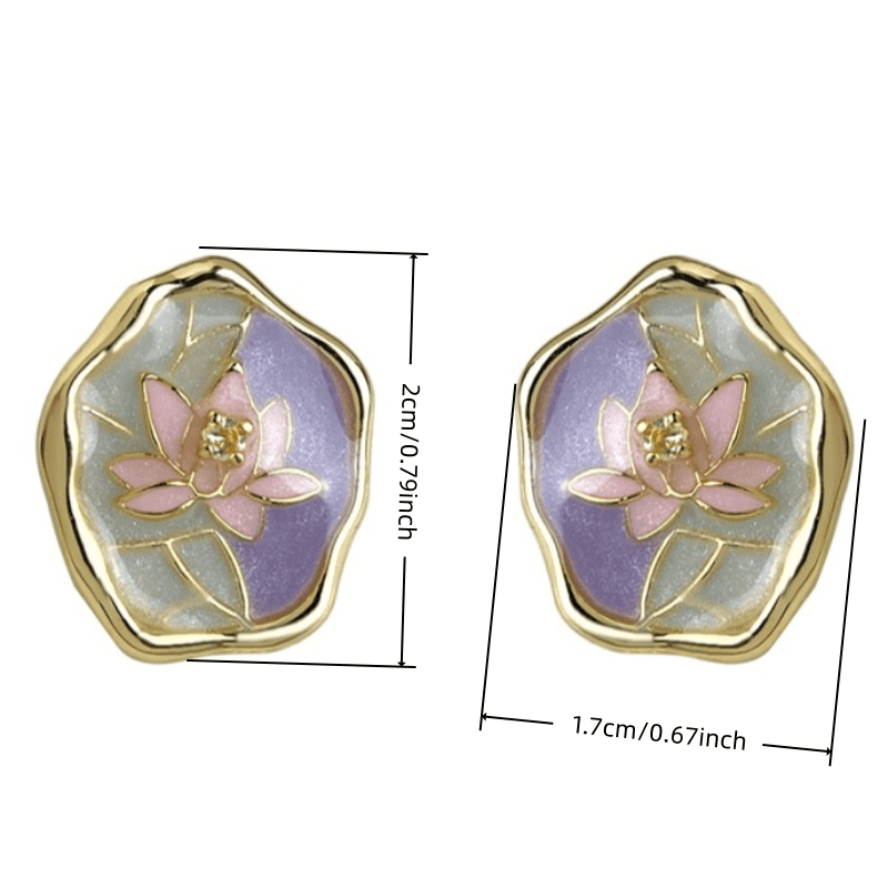 Exquisite Multicolor Enamel Lotus Flower Stud Earrings