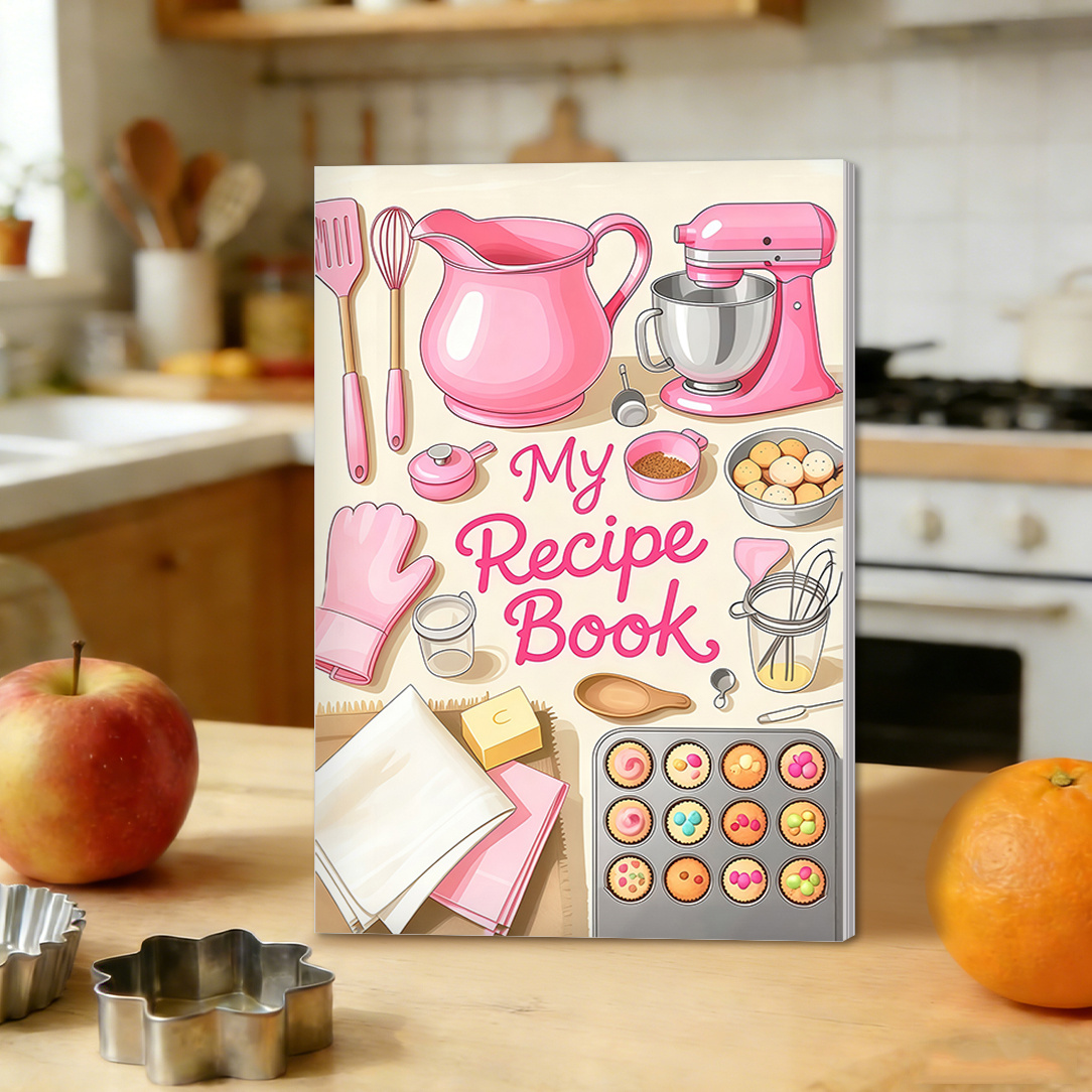 TEMU 1 Pink Baking Recipe Notebook, Featuring An Adorable Kitchenware And Dessert Pattern Cover Design. Perfect For Baking Beginners And , Ideal For