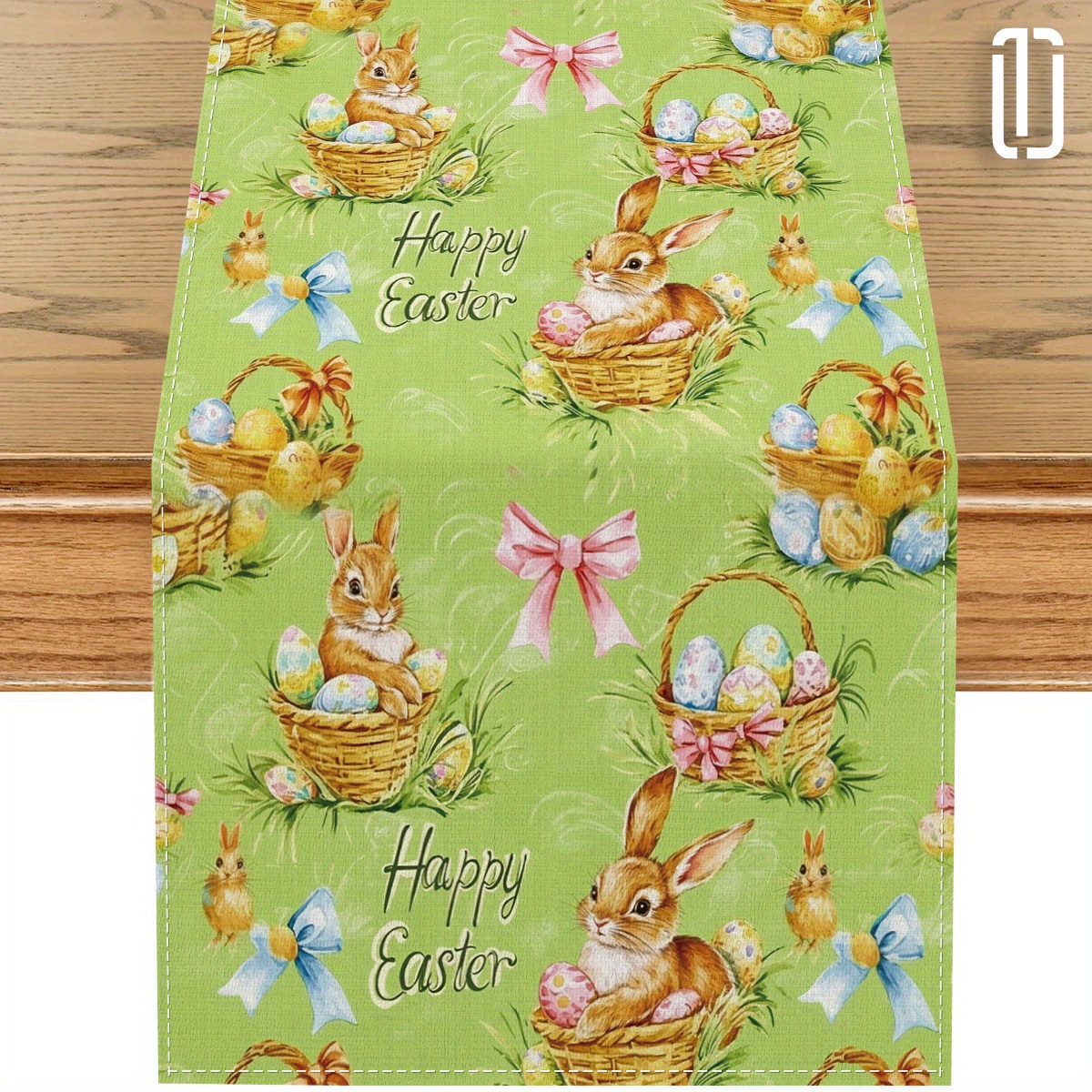 

Easter Bunny And Eggs Table Runner, 100% Polyester Woven Rectangular Tablecloth, 72 Inch, With Decor For Easter Celebration