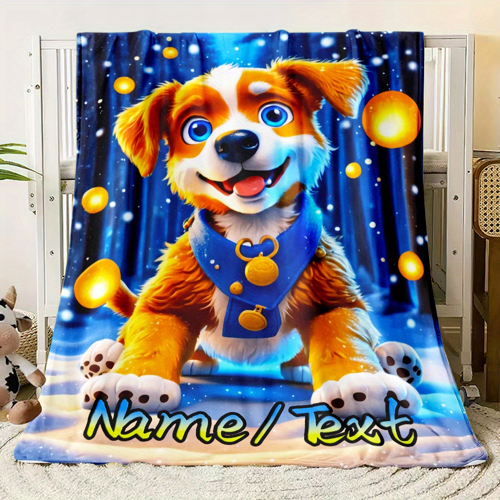 TEMU Couverture Douce et Chaude Imprimée avec Chien - Personnalisable avec Nom/ - en Flanelle Léger pour Canapé, Chambre, Salon, Avion, Bureau,