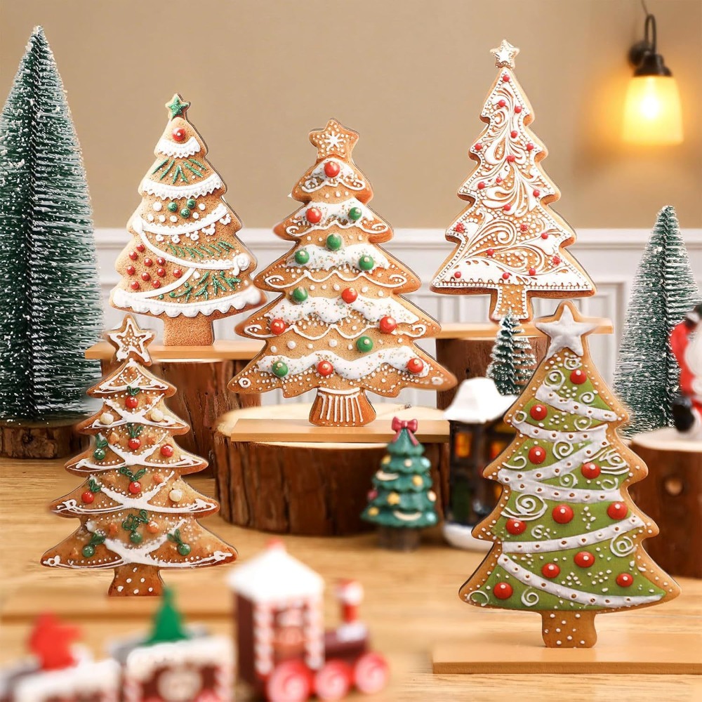TEMU 5pcs Of Christmas Gingerbread Desktop Decoration Wooden Christmas Center Decoration Dining Table Decoration Gingerbread Tree Christmas Home