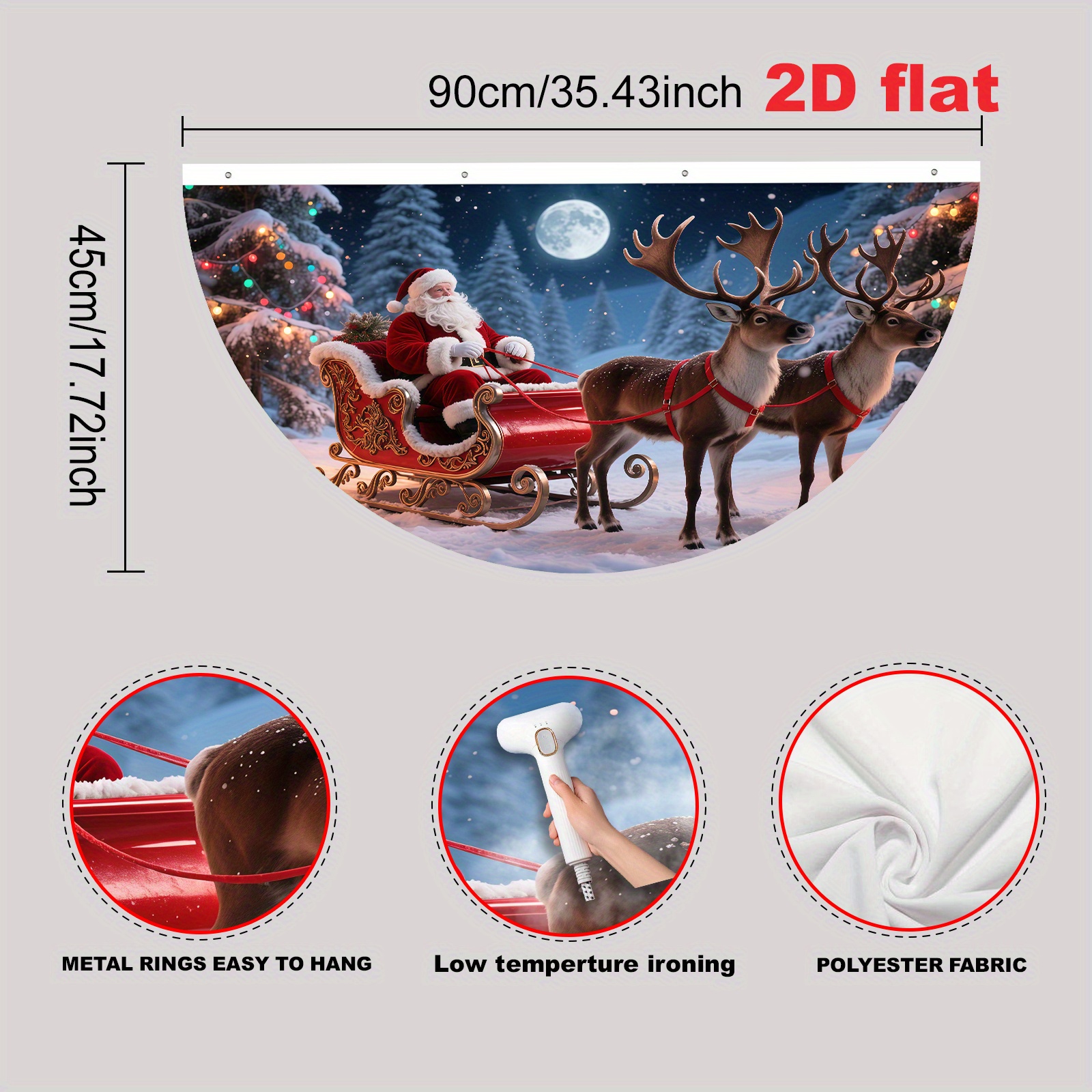 TEMU 2d Flat, 2d Flat Party Banner, 1pc (17x35 Inches/45x90cm), Polyester Material, Christmas Theme Fan-shaped Design With Santa And Sleigh, Perfect