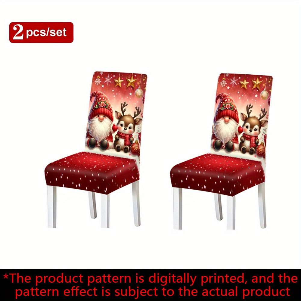 TEMU 2/4/6pcs Christmas Chair Covers With Santa & Reindeer Design - Festive Snowflakes & Stars Pattern, Durable Polyester Elastic Band Closure,