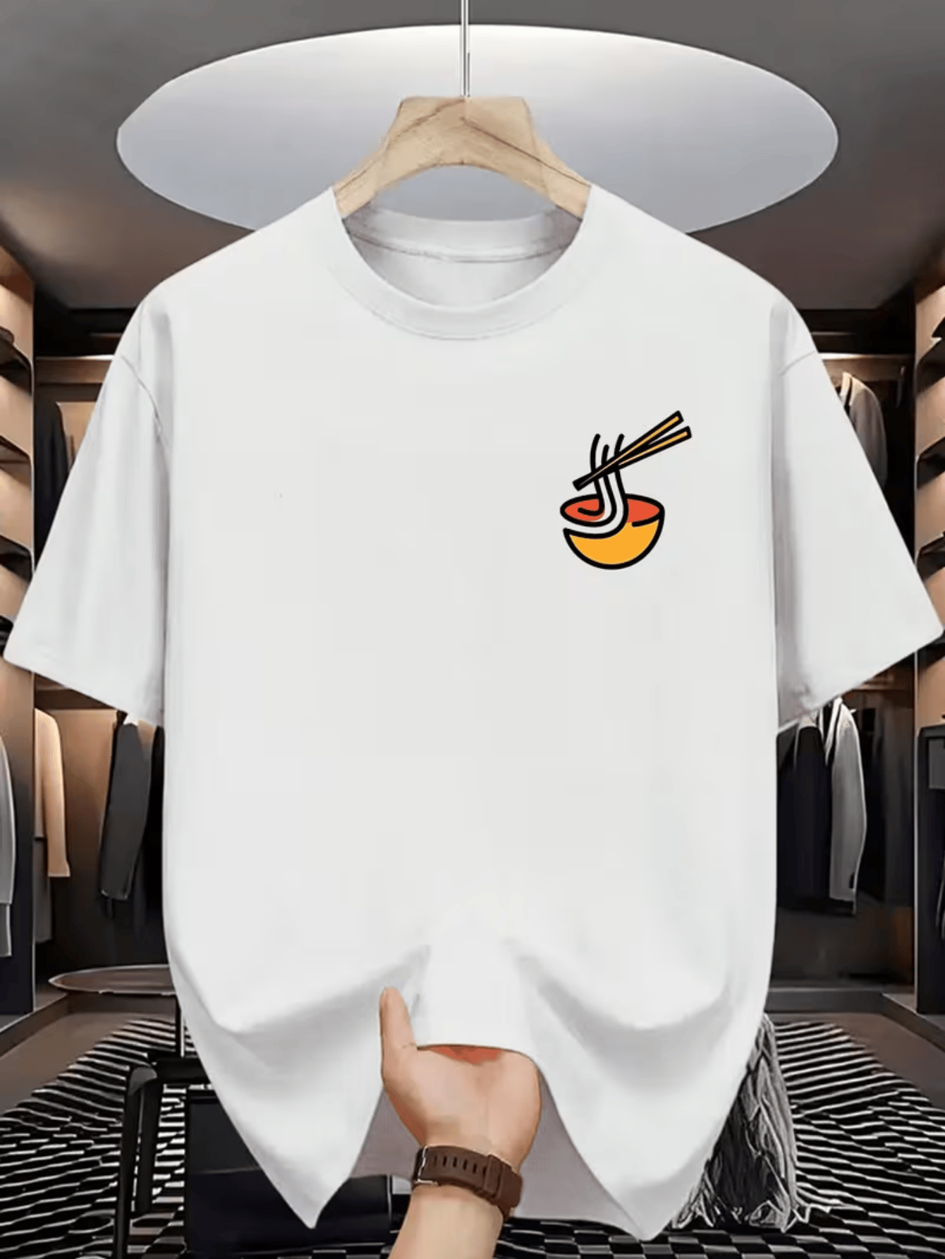 mens casual short sleeve t shirt breathable summer round neck tee with a trendy noodle graphic print machine washable regular fit suitable for casual wear   summer  