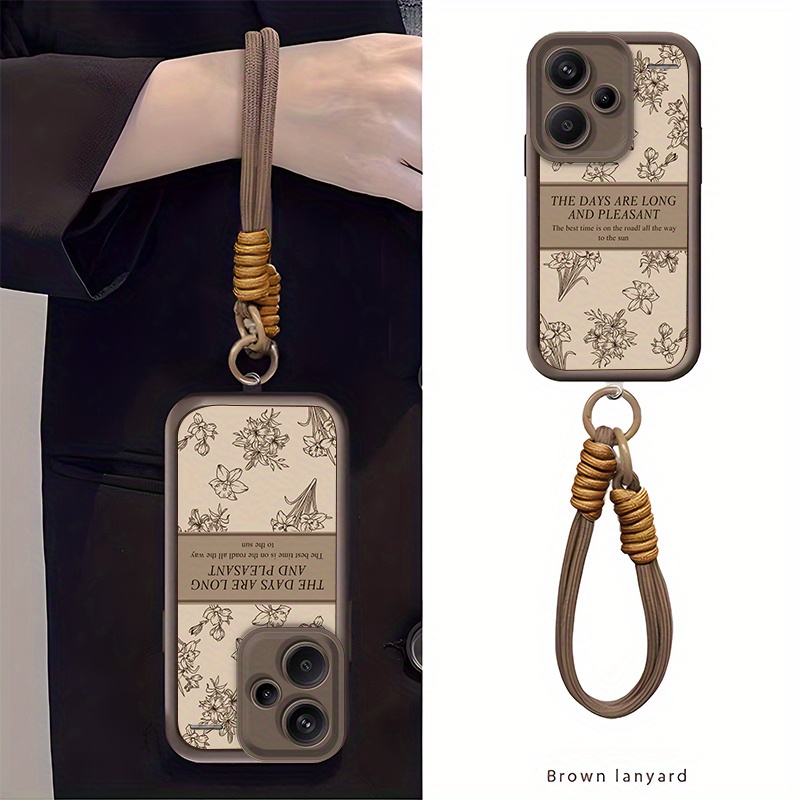 TEMU para Xiaomi Redmi Note 13 Pro+ con cordón, diseño de ramo marrón simple, para hombres y mujeres. anticaídas de TPU y de calidad, accesorio para