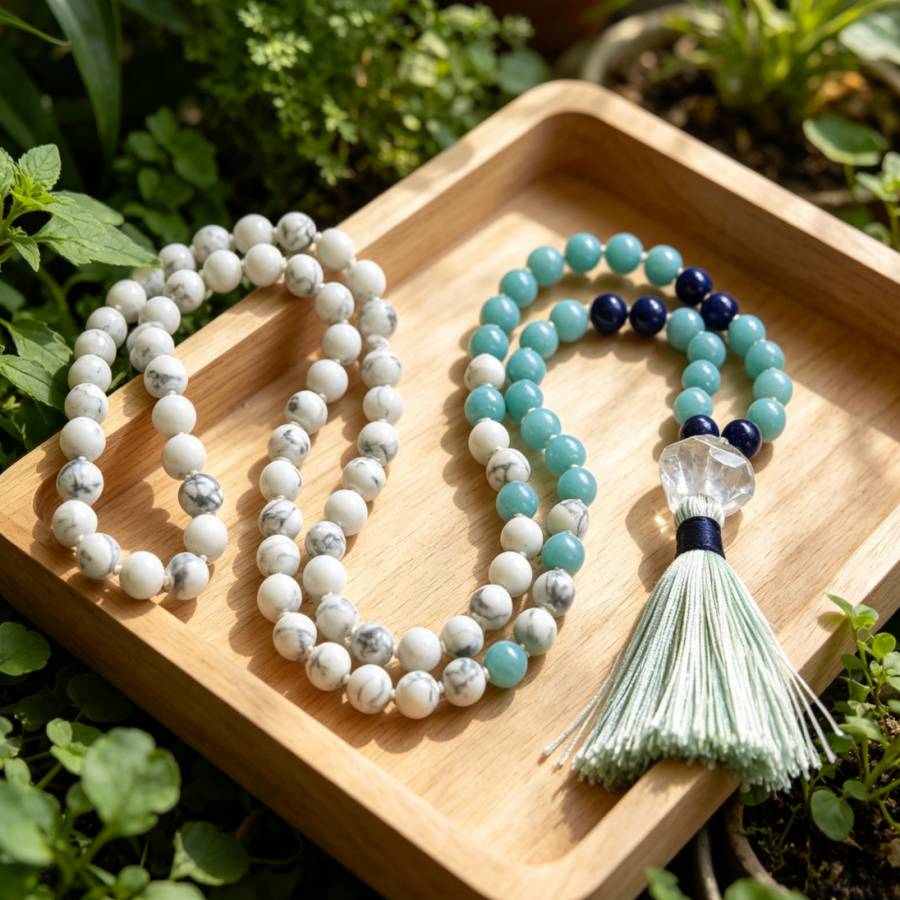 Bohemian Natural Stone Bead Necklace, Handmade