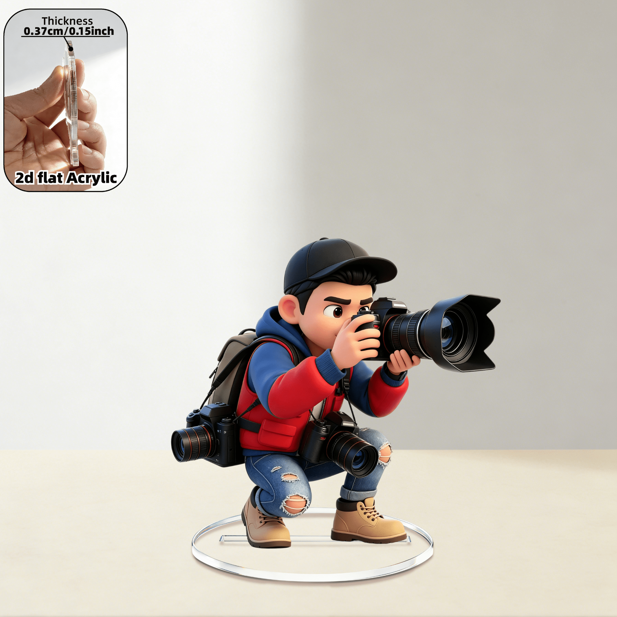 TEMU Standee piatto 2D in acrilico (tema fotografo) - per decorazioni e ufficio. Un regalo per e fotografi, per compleanni, feste, vacanze, cerimonie