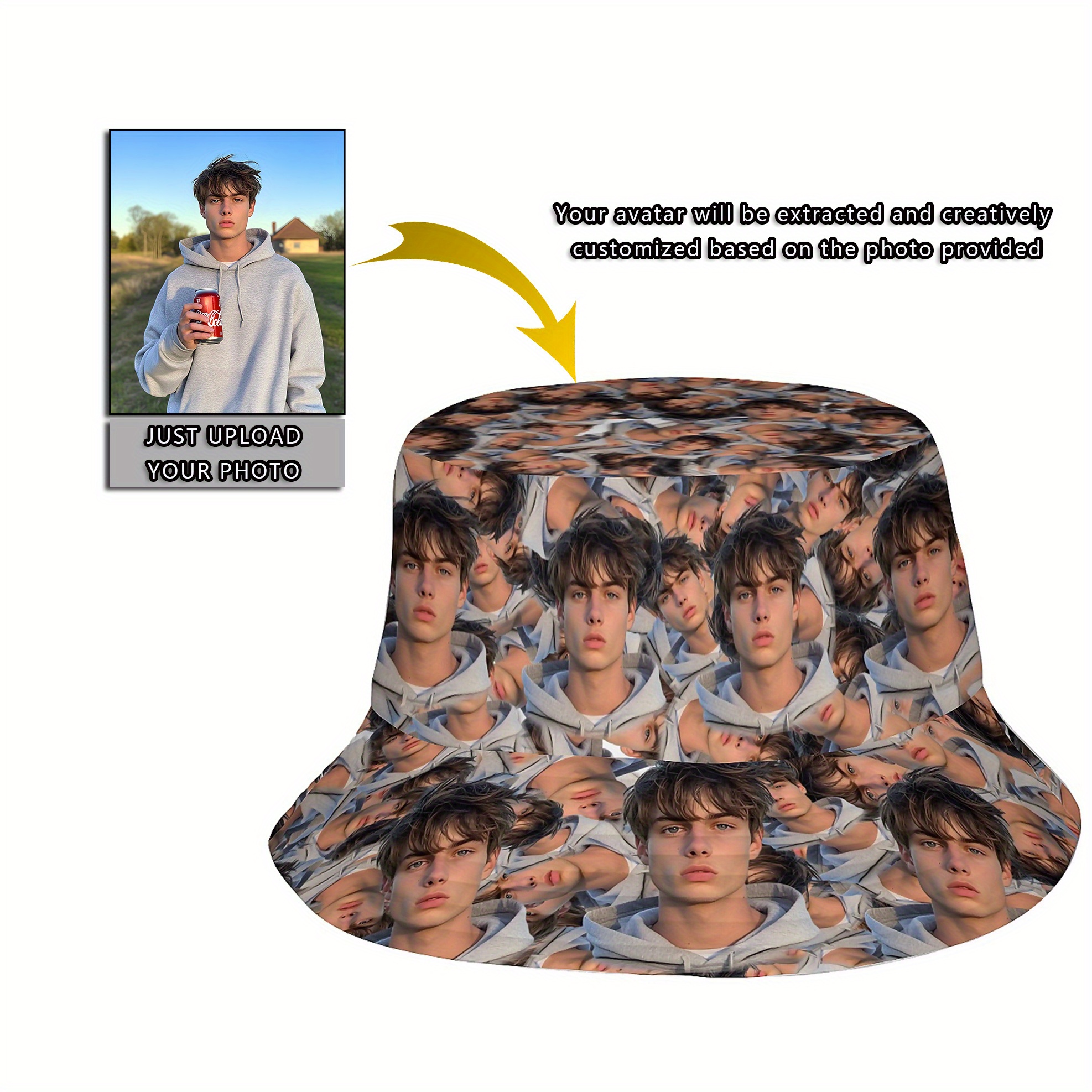 E-shop 1 Personalisierter Foto-Bucket-Hut – Individuelles Foto-Design, Strand- Outdoor-Mode-Bucket-Hut, perfektes einzigartiges Geschenk für Vatertag,
