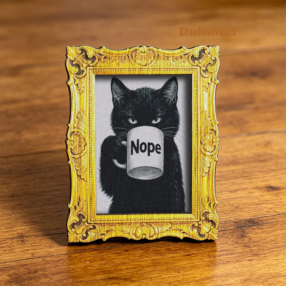 Image of 1pc Cute Black Cat Wooden Fridge Magnet, Humorous Coffee Cup, Decor For Kitchen Refrigerator Door, Fun Gift And Holiday Souvenir, Creative Magnet To Enhance Life