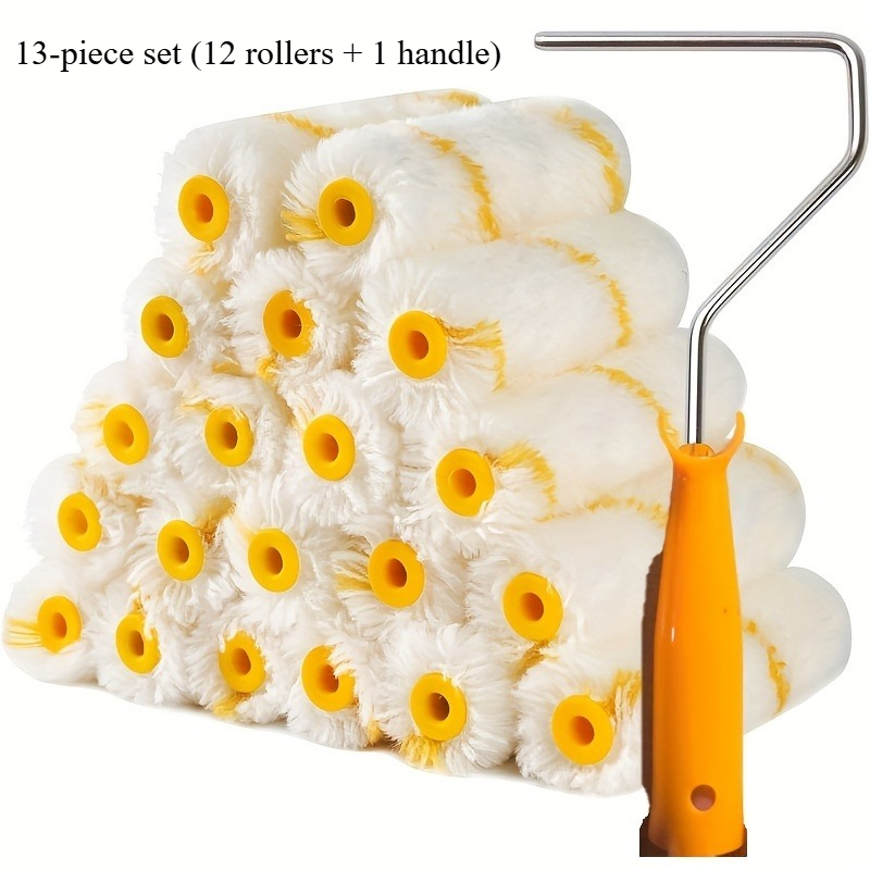 TEMU 13pcs Set: 12 Rollers + 1 Handle, Paint Roller Kit. 4-inch Microfiber Paint Roller, High-absorbency Mini Fabric Roller Set, Lightweight Metal