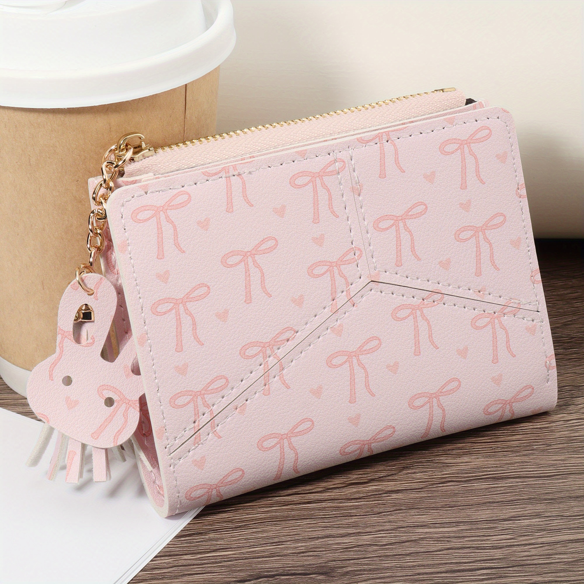 패셔너블하고 심플한 카툰 프린트 여성 지갑 더블 폴드 지퍼와 스냅 버튼 휴대용 멀티 카드 슬롯 여성용 숏 멀 - Temu  Republic of Korea