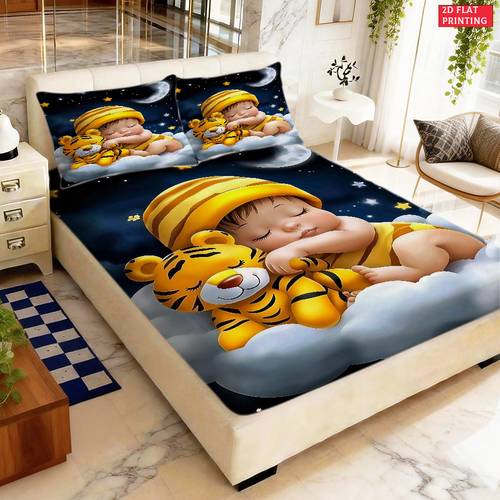 2 3pcs 2d flat printing fitted sheet bedding print for bedroom decoration 1 x fitted sheet and 1 2 x pillowcases without core