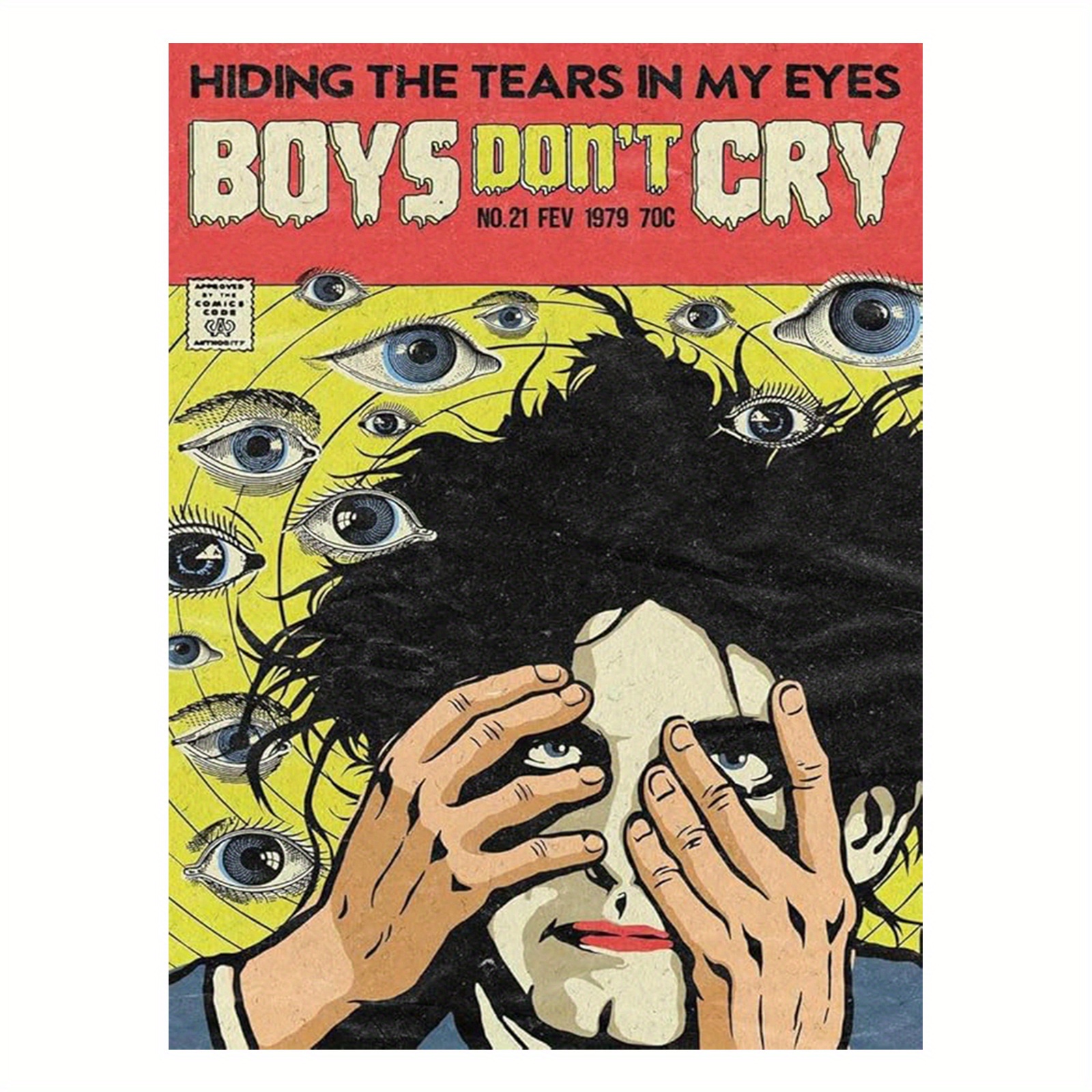 

Cure Album Inspired Canvas Art Print, "boys " Retro Comic Style Wall Decor, Hiding The Tears Design, For Bedroom And Living Room