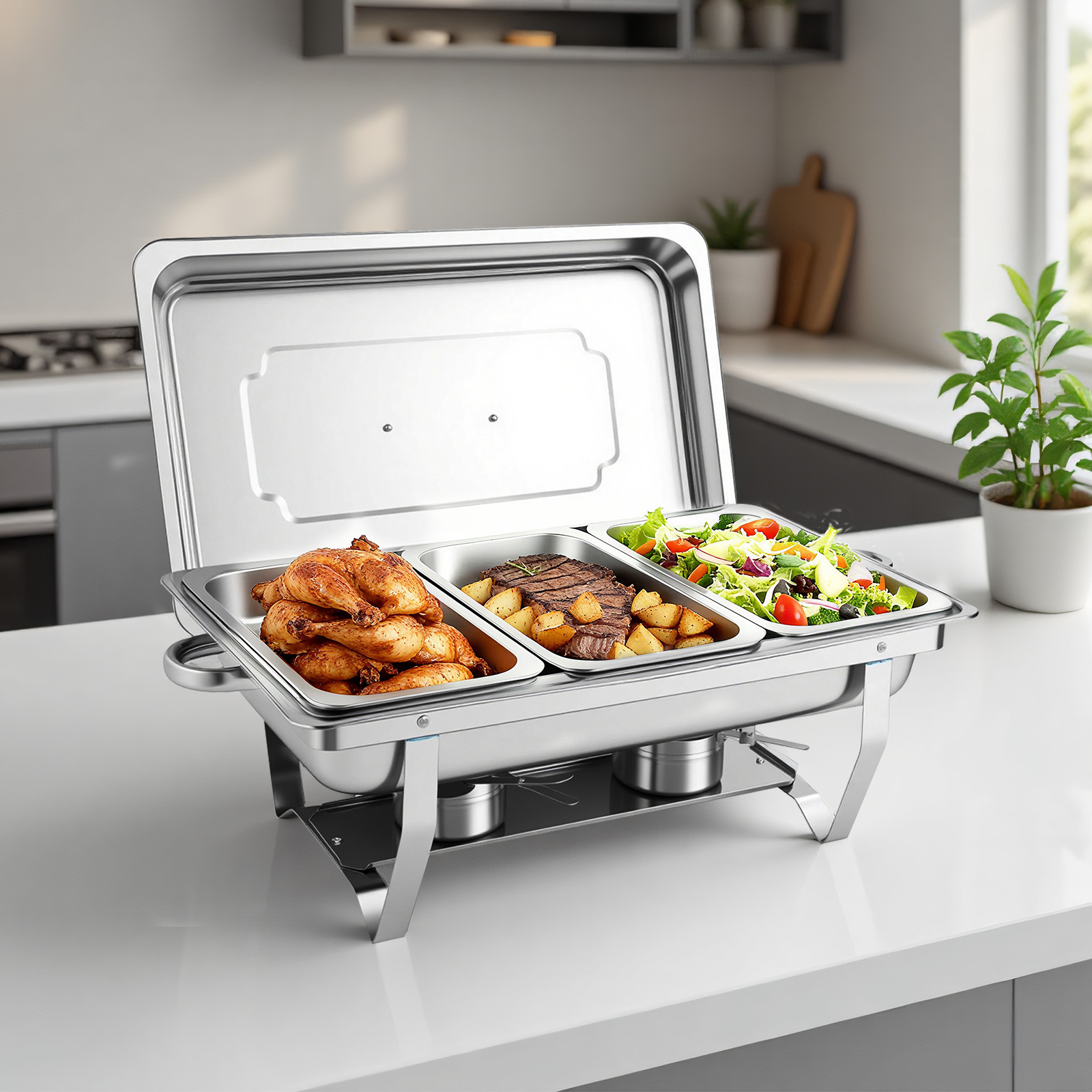 Image of Chafing Dishes For Buffet Set Of 1, 9qt Chafing Dish Buffet Set, Stainless Steel Chafers And Buffet Warmers Set, Cooking, Party Food Warmer Buffet Set, Food Warmers For Parties Buffet, Cooking