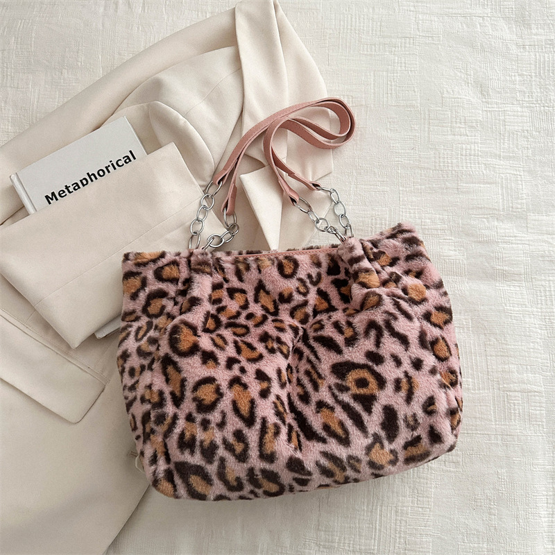 womens fluffy leopard print tote bag large capacity Temu
