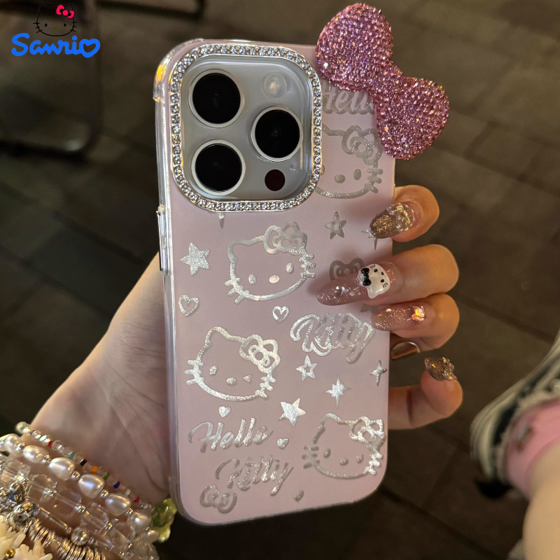 Cute Cartoon Kawaii Cat 3D Diamond Bow Suitable for Iphone 15 Pro Max Phone Case, New Iphone 14 Acrylic Design, Creative Drop-Resistant Protective Cover for Iphone 12