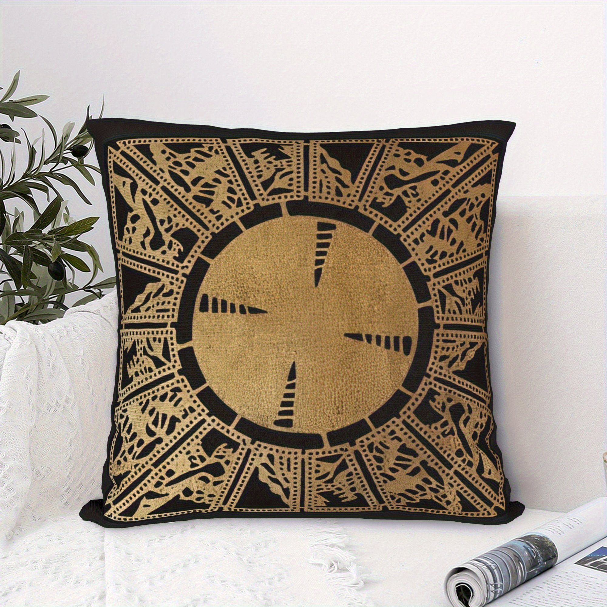 TEMU 1pc Blue Velvet Sofa Pillow Cover With Decorative Geometric Print - 17.7x17.7 Inch Contemporary Case, Zipper Closure & Machine Washable For