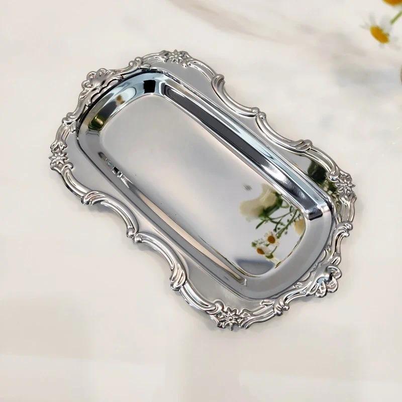 TEMU 1 plateau à bijoux en acier inoxydable - Plateau cosmétique multifonctionnel en métal, organisateur d'accessoires de salle de bain, plateau de