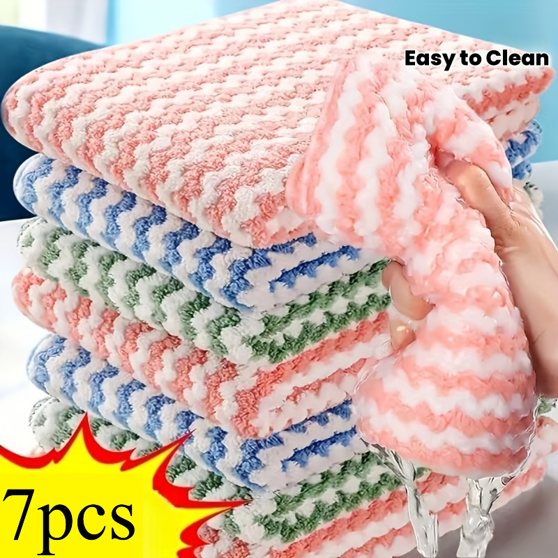 TEMU 7pcs Set, Random Colors, Super Absorbent Microfiber Kitchen Cloths - Suitable For Scrubbing Dishes And Cleaning , Easy To Wash, , Square, Hand