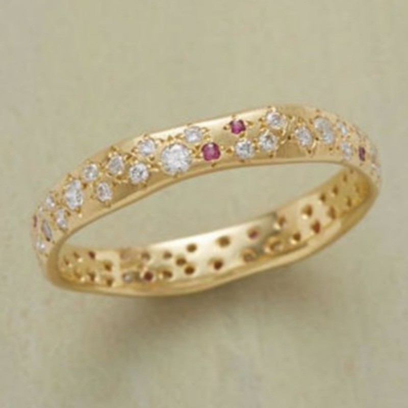 Shiny Star Thin Band Ring with Scattered Zirconia Inlay