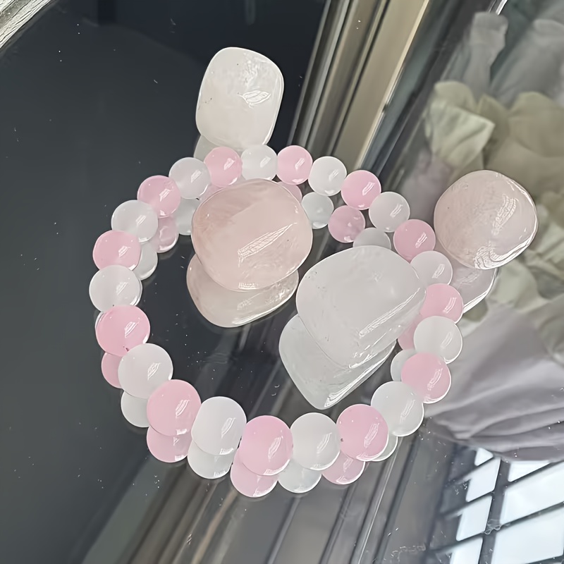 Pink Bead Bracelet with Handcrafted Moonstone and Rose Beads