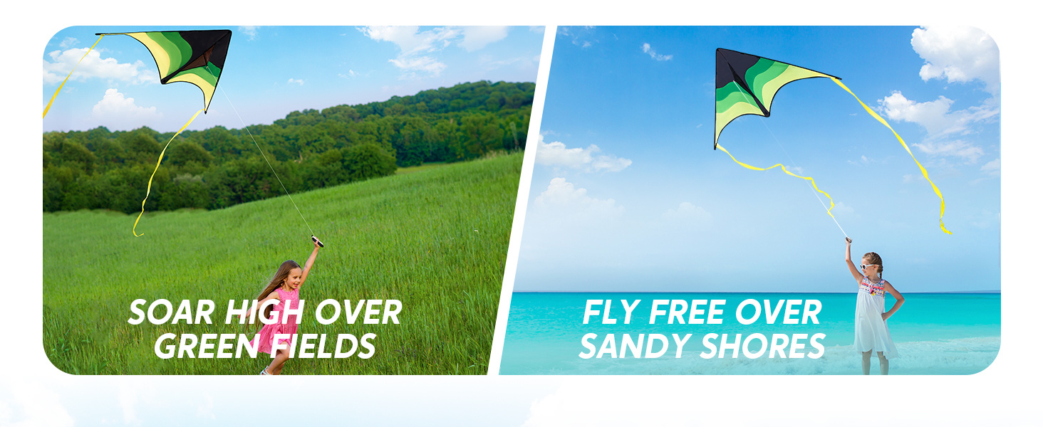 SYNCFUN Large Delta Kite Gradient-Easy to Fly for Youngsters and Adults, Beach Kite with 328ft String for Outdoor Games and Activities